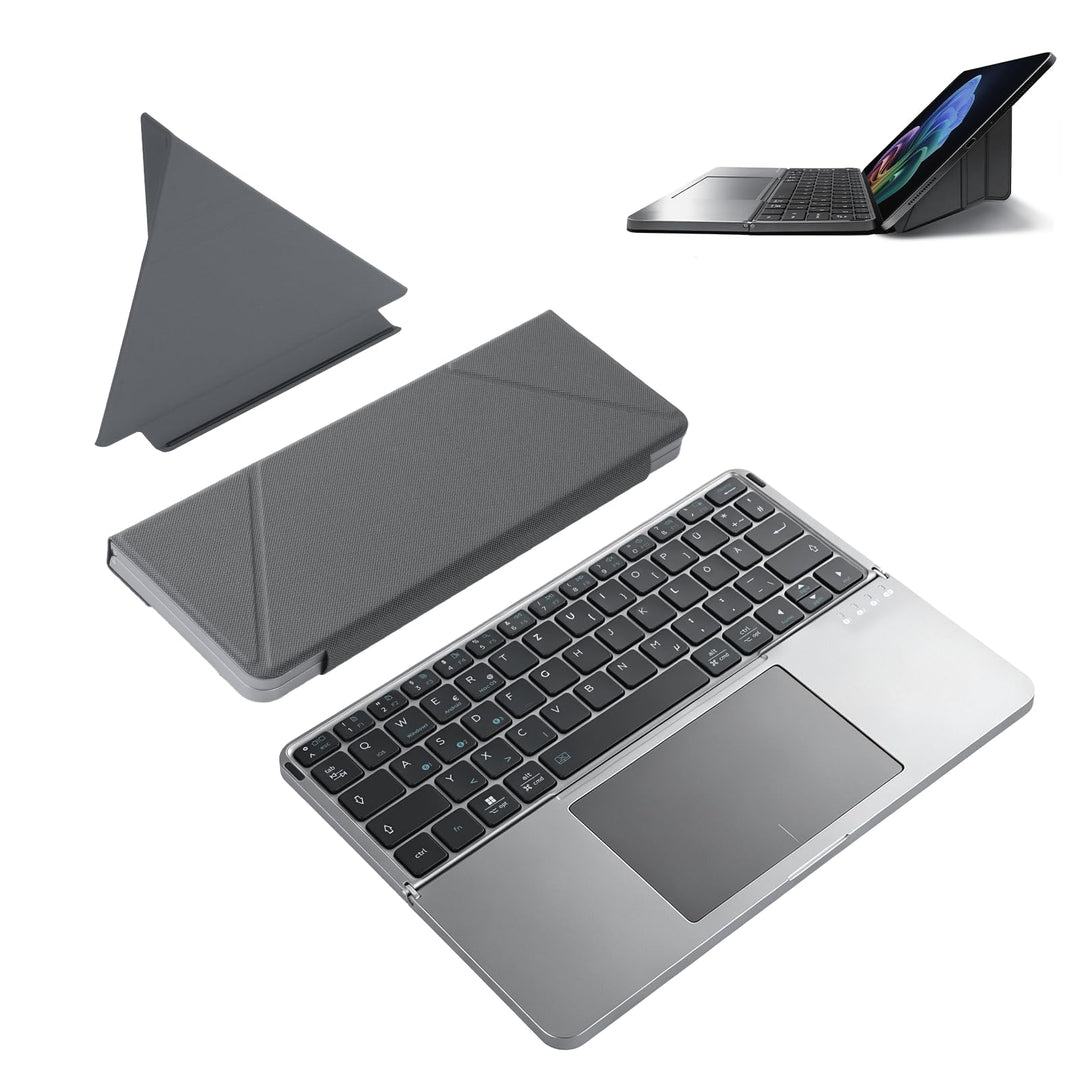 Faltbare Tastatur mit Touchpad, Bluetooth Tastatur Tablet, Tastatur Kabellos Leise mit Hüllenhalter,