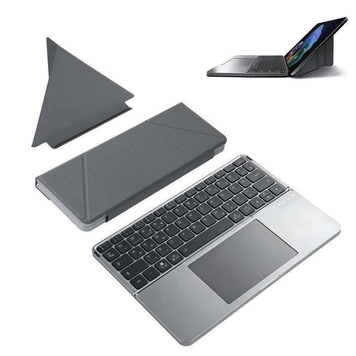 Faltbare Tastatur mit Touchpad, Bluetooth Tastatur Tablet, Tastatur Kabellos Leise mit Hüllenhalter,