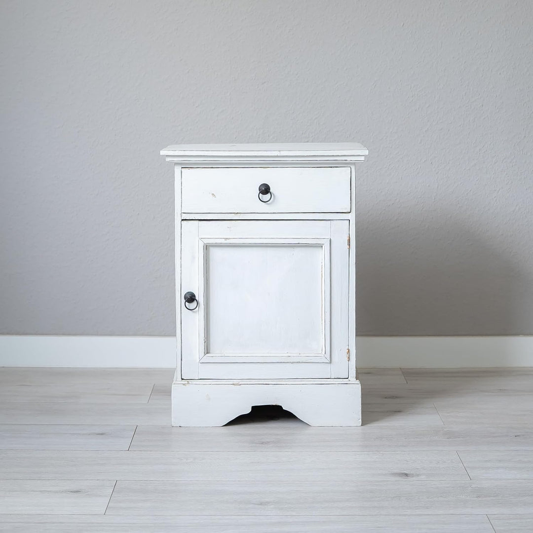 livasia Nachtschrank, Nachttisch, Kinderzimmerschrank, Kommode, aus Bali (Handarbeit) (weiss), Weiss