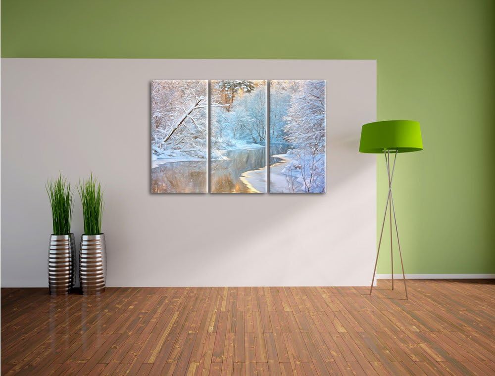 Pixxprint Atemberaubende Winterlandschaft Bunstift Effekt 3-Teiler Leinwandbild 120x80 Bild auf Lein