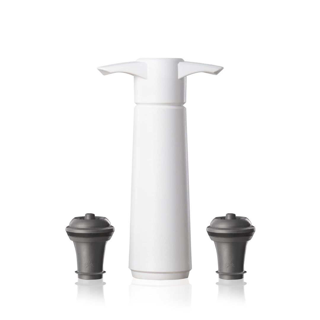 Vacu Vin Original Weinpumpe Weiss mit 2 Vakuumstopfen – Weisses Wein Konservierer-Set – Handpumpe zu