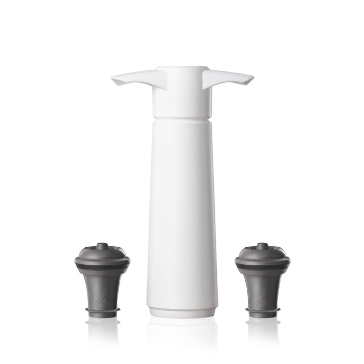 Vacu Vin Original Weinpumpe Weiss mit 2 Vakuumstopfen – Weisses Wein Konservierer-Set – Handpumpe zu