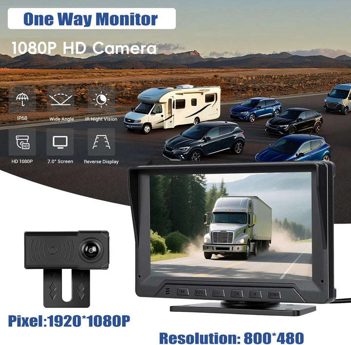 CAMECHO Radar Rückfahrkamera mit 7 Zoll Monitor 12V, IP68 wasserdichte Nachtsicht Weitwinkel Auto Ka