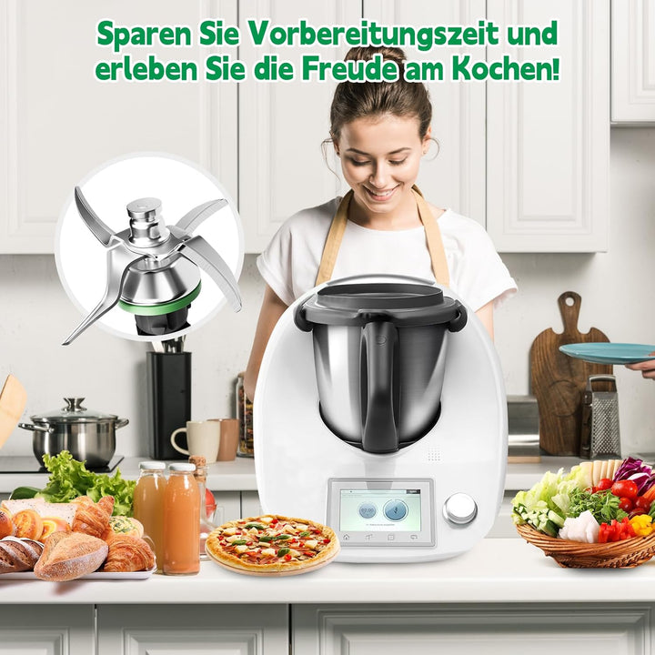 Messer für Vorwerk Thermomix TM5 und Thermomix TM6, Ersatzmesser Mixmesser aus Edelstahl mit Dichtri