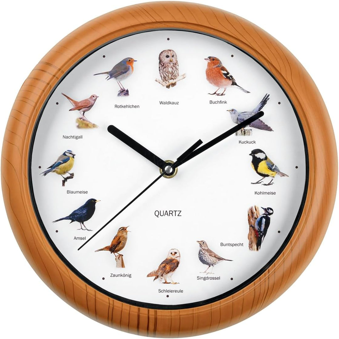 EASYmaxx Wanduhr mit 12 Singvogelgesang mit naturgetreuen Vogelmotiven | Automatische Abschaltung zw