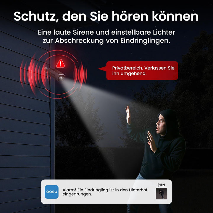 aosu 2K Überwachungskamera Aussen Solar Akku 2 Cam-Kit mit aosuBase Integrierte Solarplatte,Kein ABO