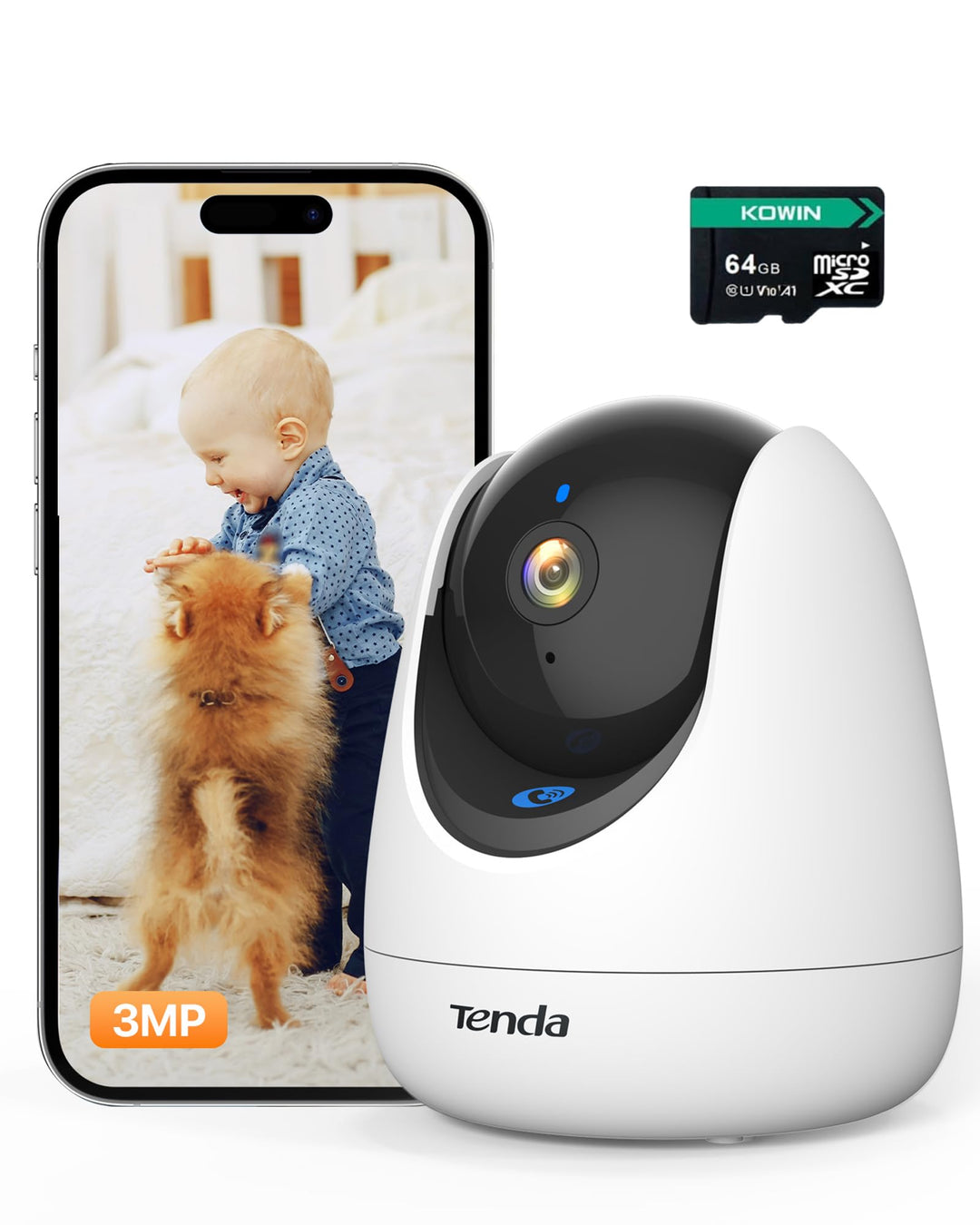 Tenda 2K Überwachungskamera Innen CP3 Pro V1.1 mit SD Haustier, Babygeschrei, Person Bewegungserkenn