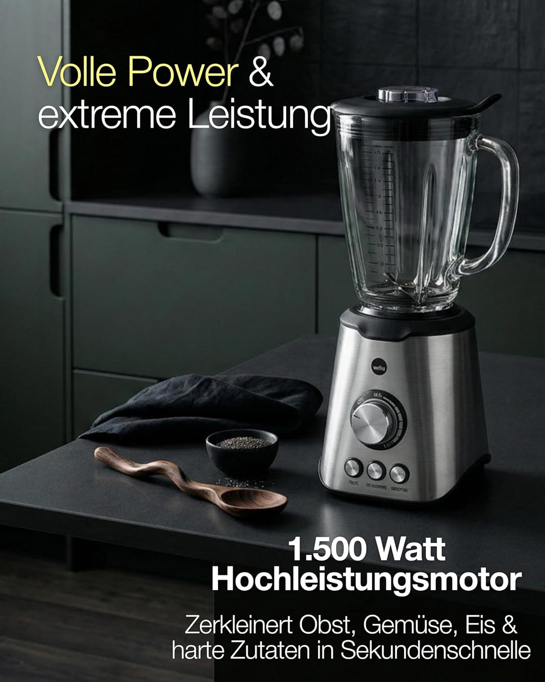 Wilfa SMOOTH Standmixer - leistungsstarker 1000 Watt Motor mit einem Fassungsvermögen von 1,5 Liter,