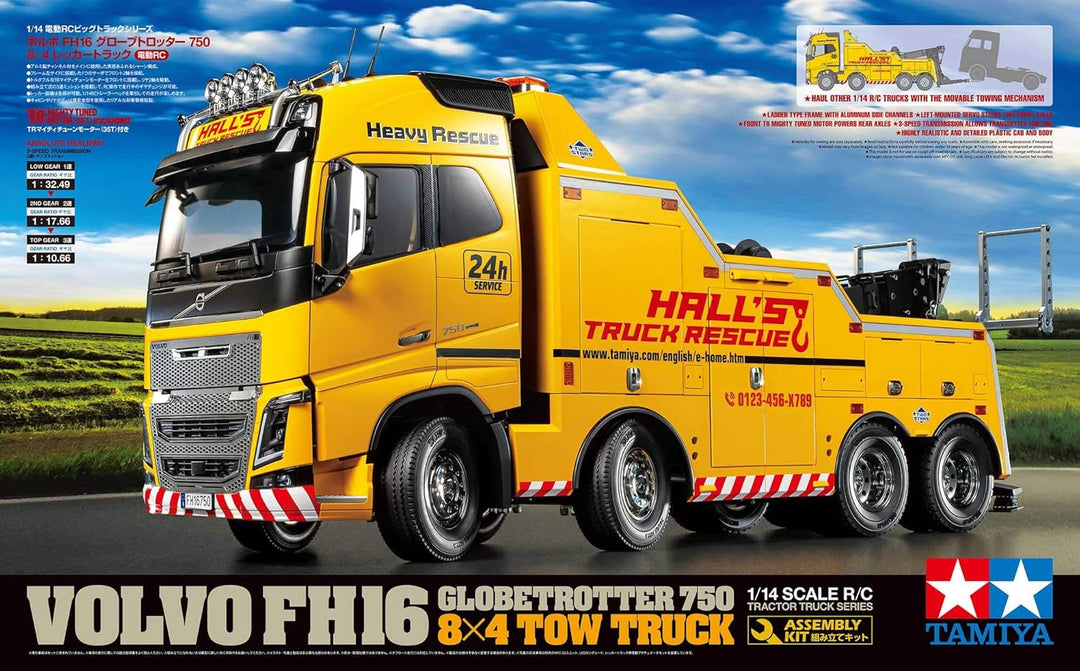 TAMIYA 56362 1:14 Volvo FH16 Abschlepper 8x4, Bausatz zum Zusammenbauen, RC Truck, fernsteuerbarer,