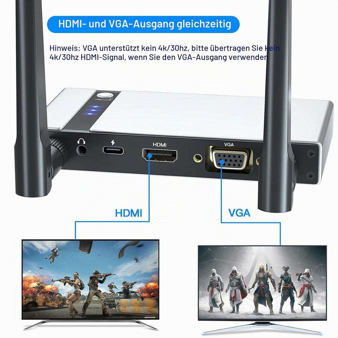 SEMZHENG 1080P Kabelloser HDMI Sender und Empfänger Bis zu 30 m, Wireless HDMI Transmitter and Recei