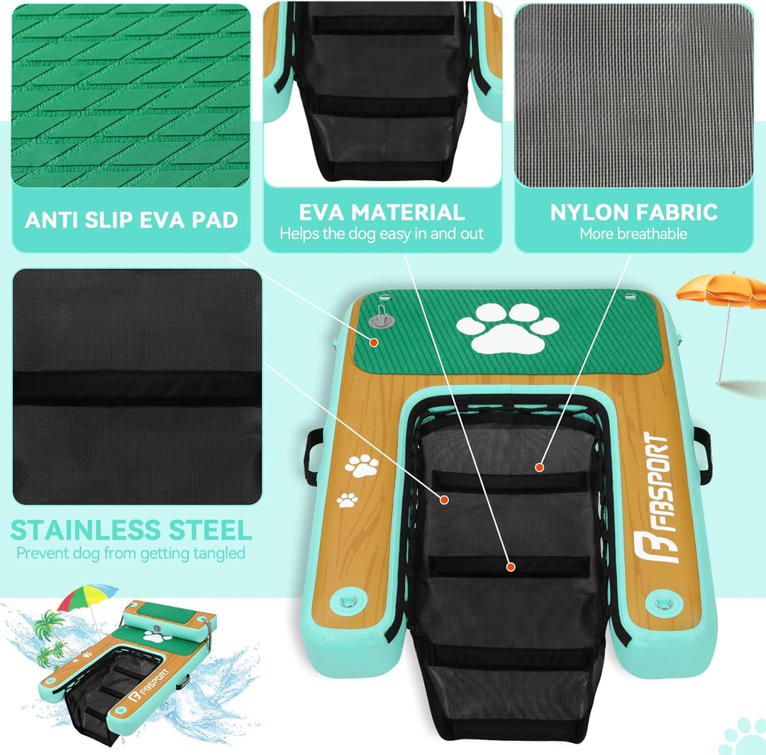 FBSPORT Hunderampe Aufblasbare Hunde Wasserrampe, Hundeboot Rampe Schwimmende Dock Leiter für Pool,