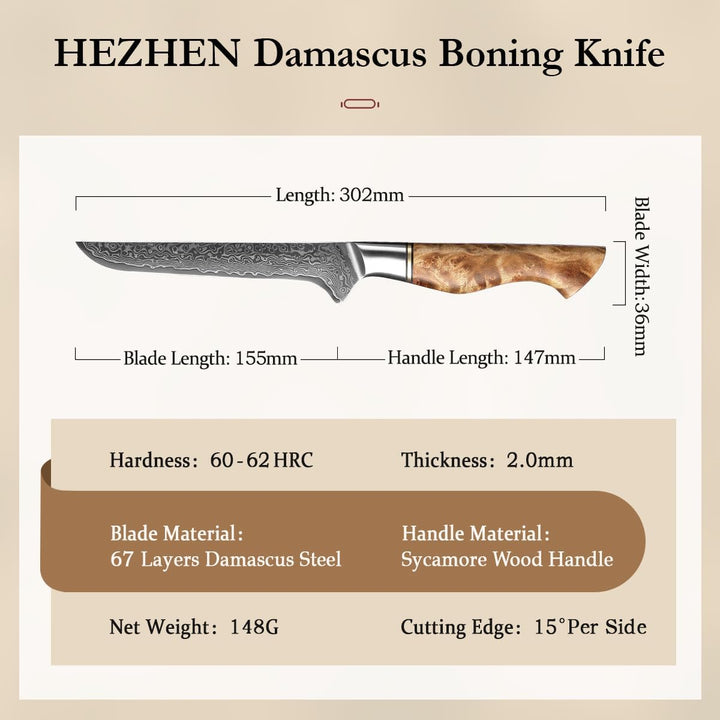 HEZHEN Ausbeinmesser,15.5cm-Filiermesser Profi Kochmesser mit scharfer Klinge Metzgermesser Ausbeine