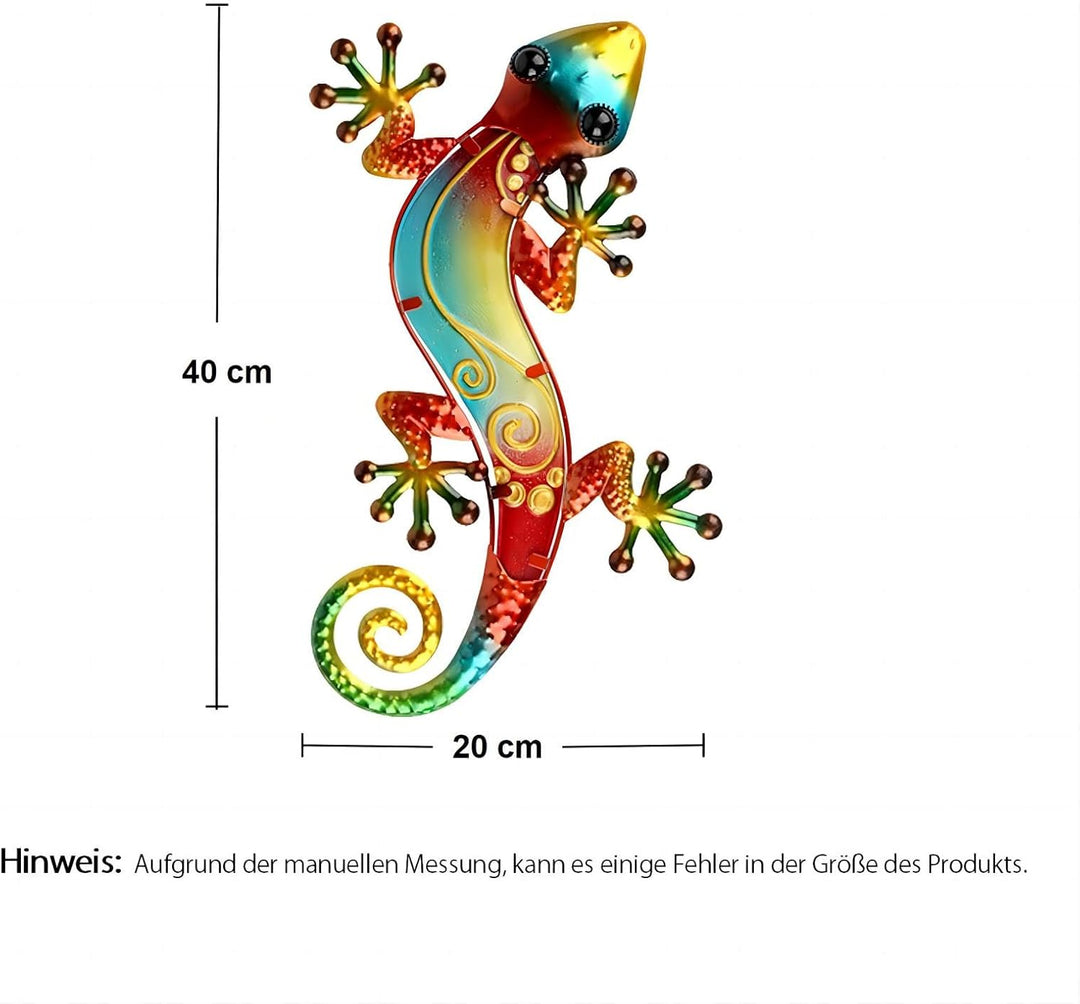Dexlyn Metall Gecko Gartendeko,Wanddekoration Eidechse Skulptur Hängende 20×40cm Rot, Rot