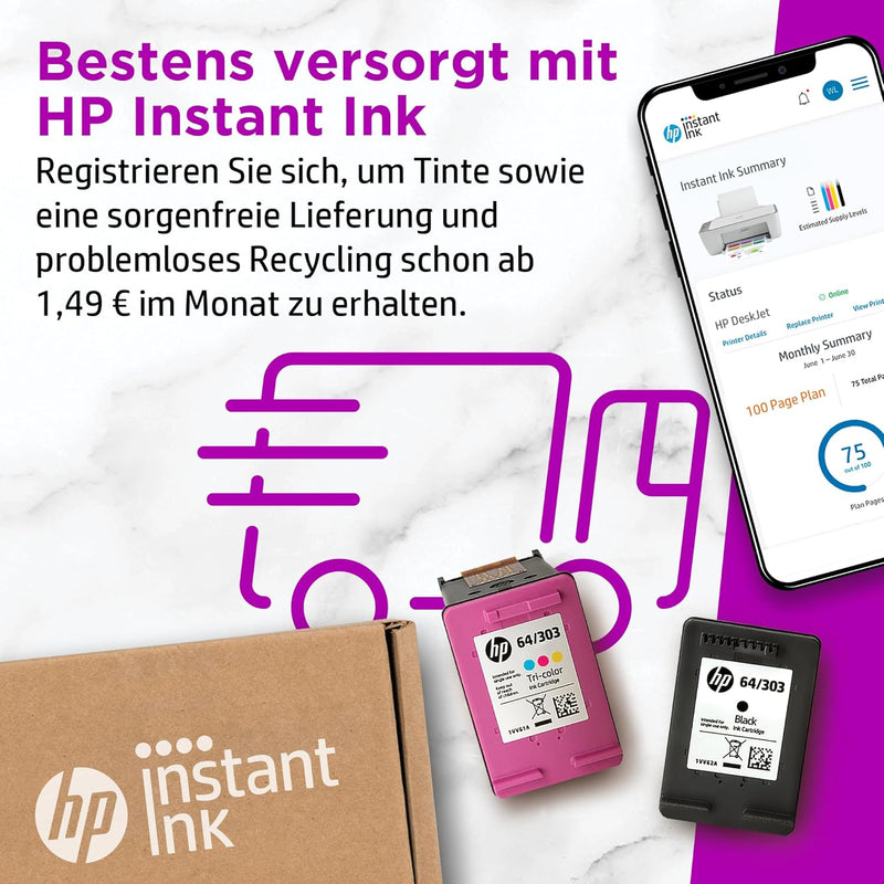 HP DeskJet 2720e Multifunktionsdrucker, 6 Monate gratis drucken mit HP Instant Ink inklusive, Drucke