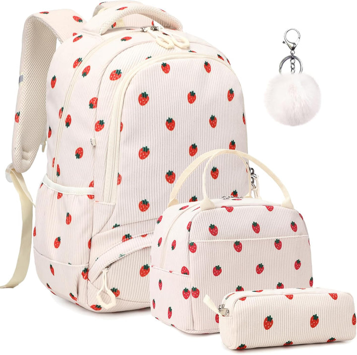Erdbeere Rucksack Schultasche Kinder Mädchen Schulrucksack Grundschüler Cord Rucksäcke Leicht Schulr