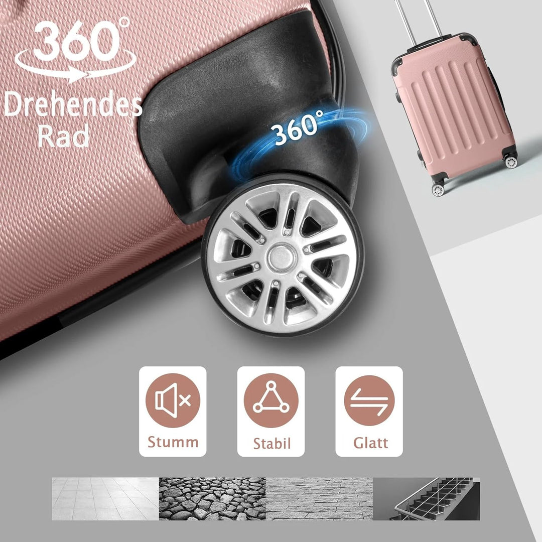 LALAHO Kofferset 4 teilig, Reisekoffer Set mit Kosmetikkoffer, Hartschalen Koffer Set aus ABS, Gepäc
