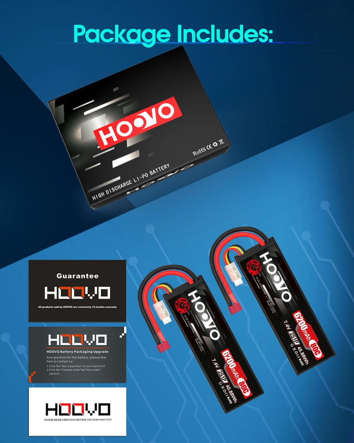 HOOVO 2S Lipo Akku 7,4V 80C 6200mAh RC Batterie mit Deans Stecker Batterie für RC Auto Flugzeug Heli