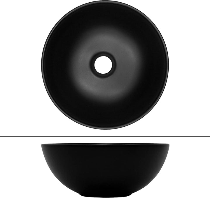 ML-Design Waschbecken aus Keramik in Schwarz matt Ø 32x13,5 cm Rund inkl. Ablaufgarnitur Silber, Mod
