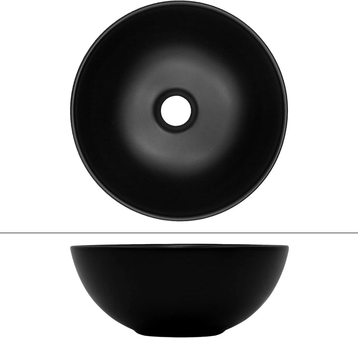 ML-Design Waschbecken aus Keramik Schwarz Matt Ø32x13,5cm Rund inkl. Ablaufgarnitur ohne Überlauf, M