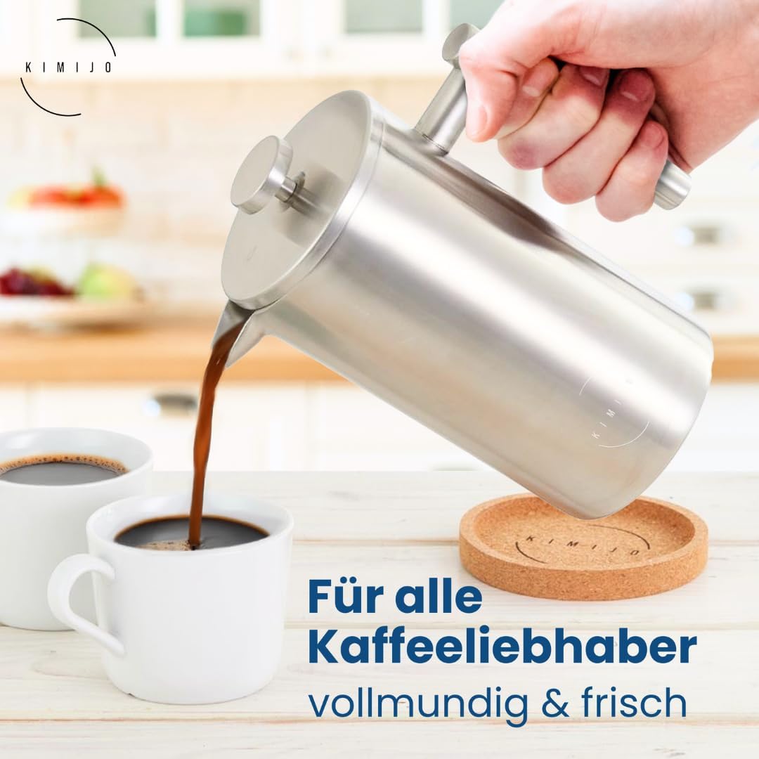 French Press Edelstahl 1000ml I Thermo Kaffeebereiter isoliert I Doppelwandig incl. 3 Ersatzfilter &