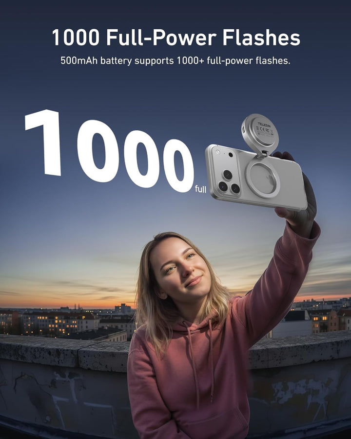 TELESIN 2-in-1 Magnetische Selfie- & Blitzleuchte für iPhone, 5000 Lux MagSafe Ringlicht, 2500K–6500