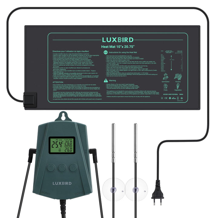 Luxbird Sämling-Heizmatte mit Thermostatregler, IP67 Wasserdicht 10"x20.75" Wärmematte für Pflanzen