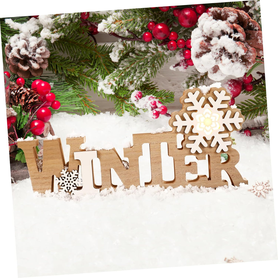 Garneck Holz-Tischdekoration, Winter-Holzschild, LED-Schneeflocke, Mittelstück, freistehend, Holzsch