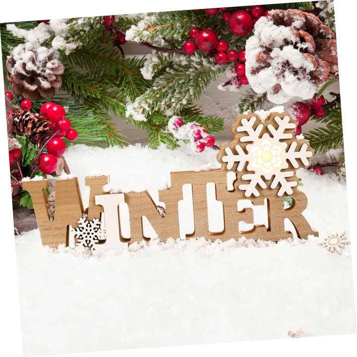 Garneck Holz-Tischdekoration, Winter-Holzschild, LED-Schneeflocke, Mittelstück, freistehend, Holzsch