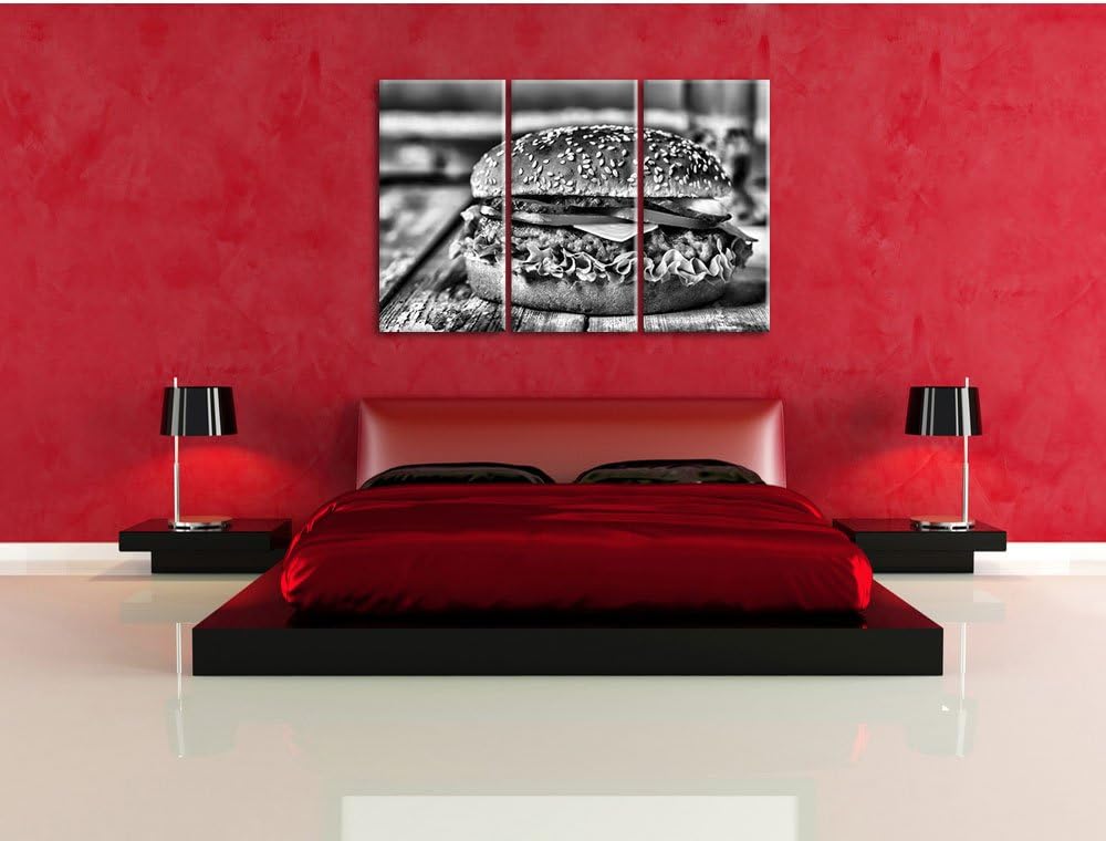 Pixxprint Burger Hamburger Fast als Leinwandbild/Grösse: 3 Teilig (120x80) cm/Wandbild/Kunstdruck/fe