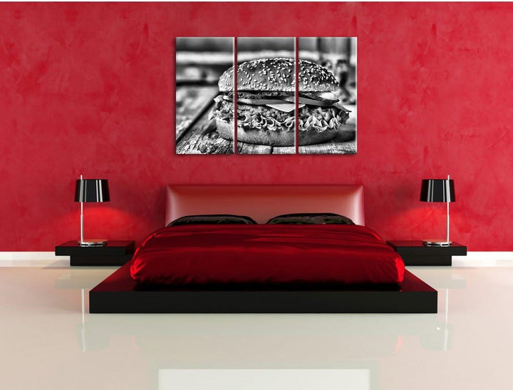 Pixxprint Burger Hamburger Fast als Leinwandbild/Grösse: 3 Teilig (120x80) cm/Wandbild/Kunstdruck/fe