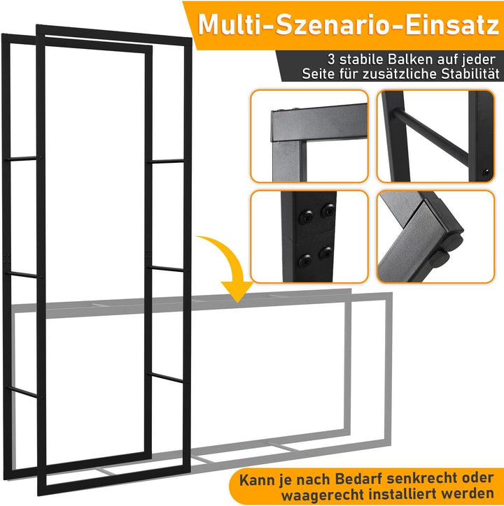 Ikodm kaminholzregal Innen und Aussen, Metall Brennholzregal aussen 60 x 25 x 150CM, Holzstapelhilfe