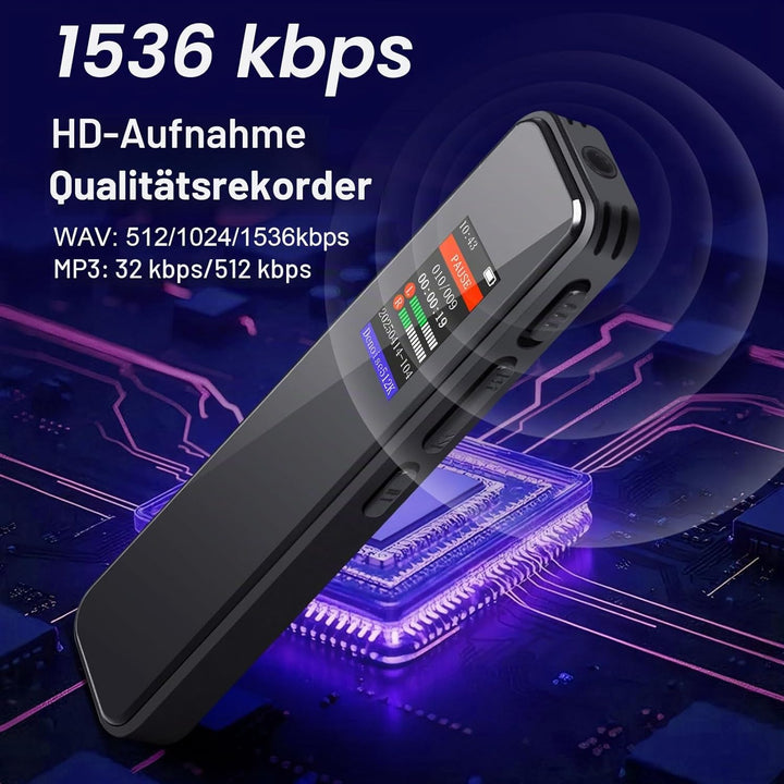 64GB Digitales Diktiergerät mit Sprachsteuerung – Mini Audio Recorder, Aufnahmegerät mit Wiedergabe,