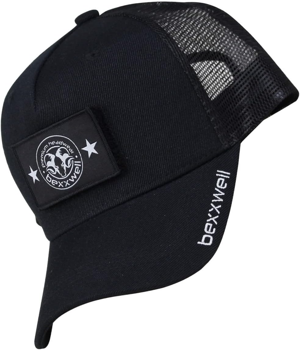 Bexxwell Trucker Cap schwarz mit Klett-Patch (optimale Passform, Kappe, Black, Truckercap, Logo, Cap