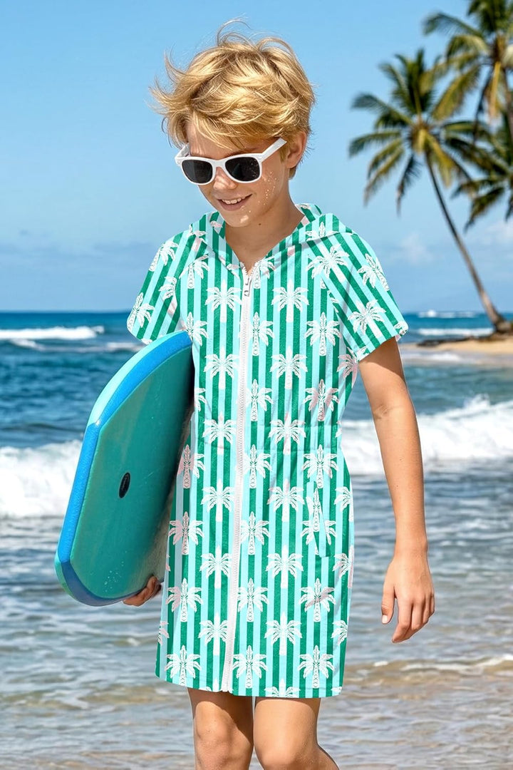 BesserBay Kinder Badeponcho Kapuze mit Taschen Frottee Bademantel Elastischer Bund Zip Surf Poncho H