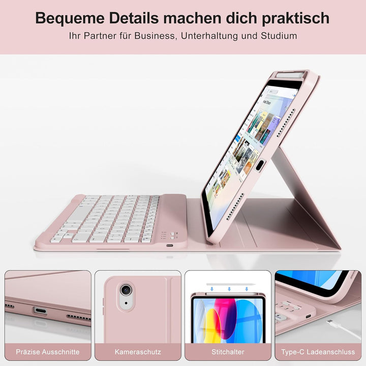 Hülle mit Tastatur für iPad A16 11 Generation2025/10 Generation 2022, (11/10.9 Zoll), 7-farbige Magn