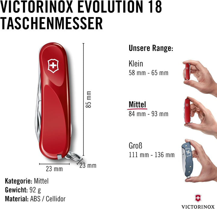 Victorinox Taschenmesser Evolution 18 (15 Funktionen, Ergonomisch, Klinge, Nagelfeile) Rot, Rot