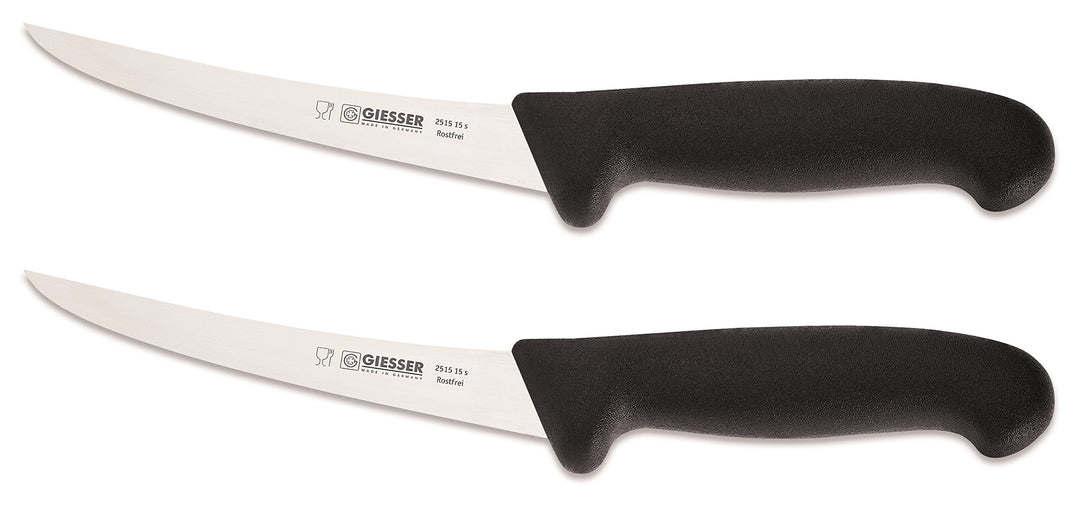 Giesser 2X Messer Ausbeinmesser schwarz 15 cm Klingenlänge Gebogene und Starke Klinge - stark/Stiff