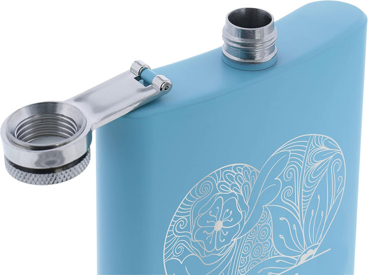 Edelstahl Flachmann Blau mit personalisierter Gravur – Motiv Herz – Geschenkverpackung – Taschenflas