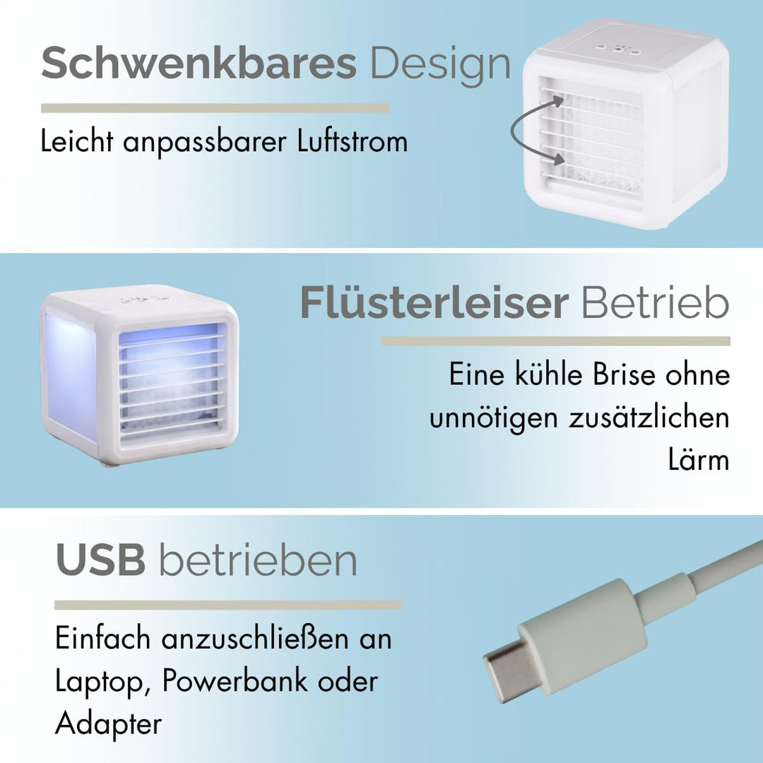 Mini Air Cooler - Mobile Klimaanlage ohne Abluftschlauch Ventilator mit Wasserkühlung - Luftbefeucht