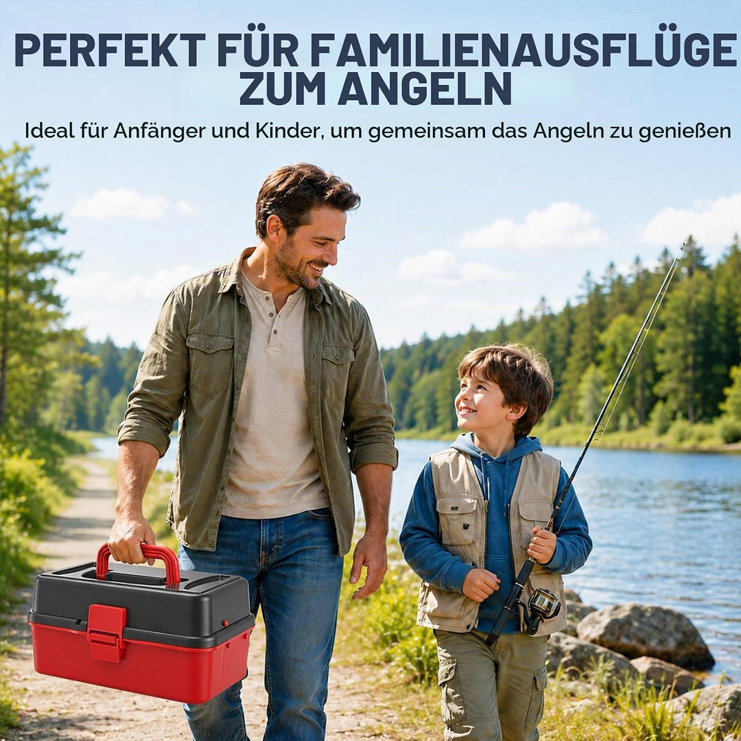 680 Stück Angelzubehör Set, 3-Regal Angelkoffer mit Köder, Haken, Angelzange, Angelwaage, Angelausrü