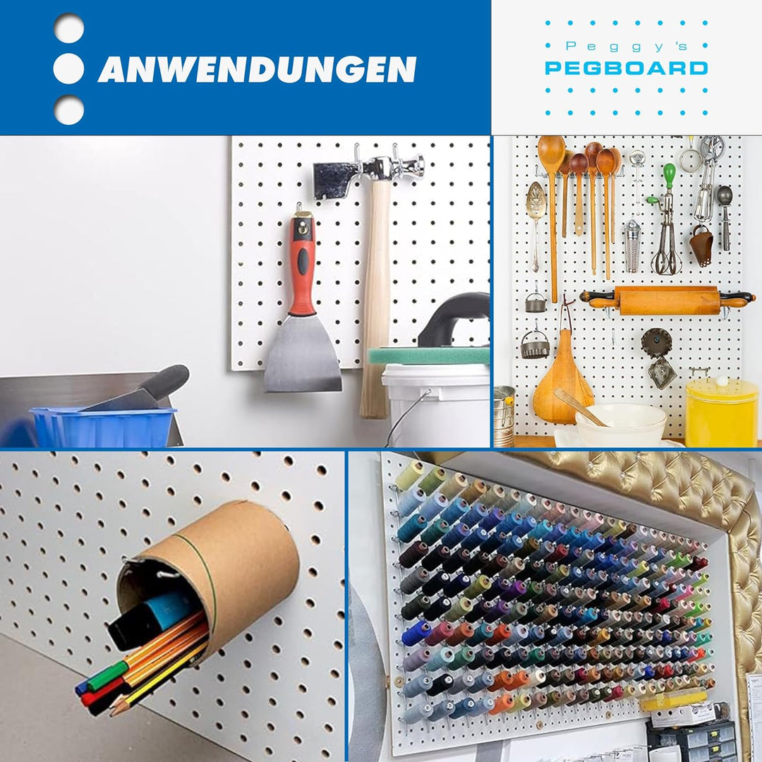 Pegboard 1 St. Werkzeugwand aus Holz (MDF) 120 x 60 x 0,5 cm - Lochung Ø7 mm Lochabstand 25,4 mm - w