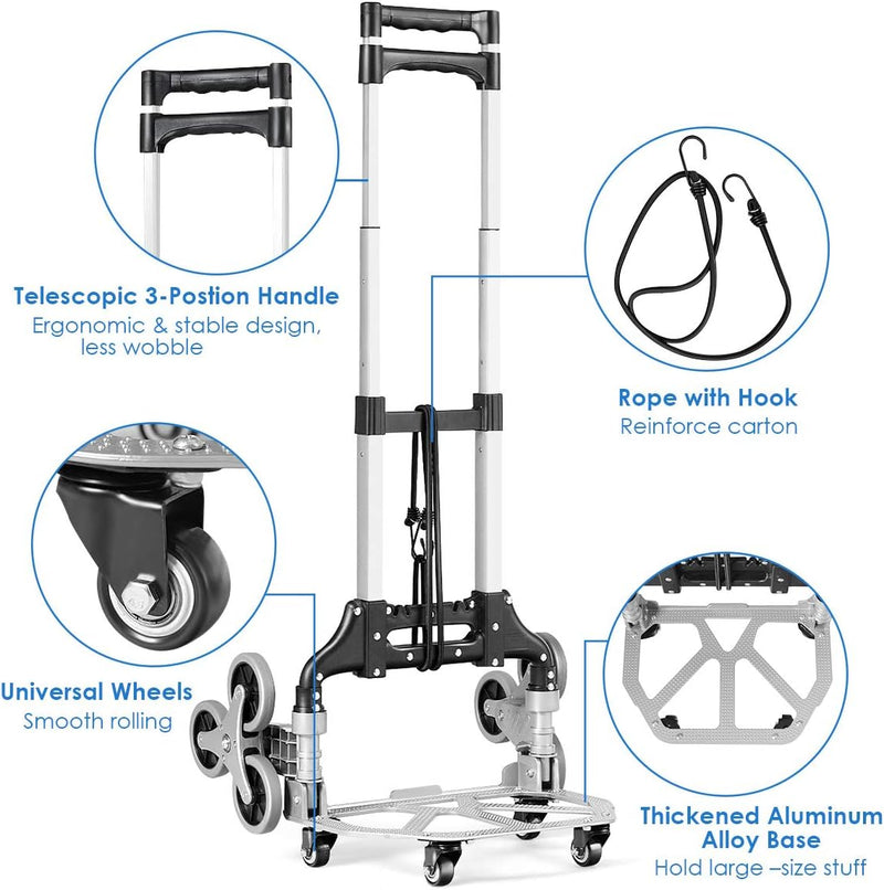 RELAX4LIFE Treppensteigwagen, höhenverstellbare Sackkarre mit 10 Rädern, faltbare Transportkarre mit