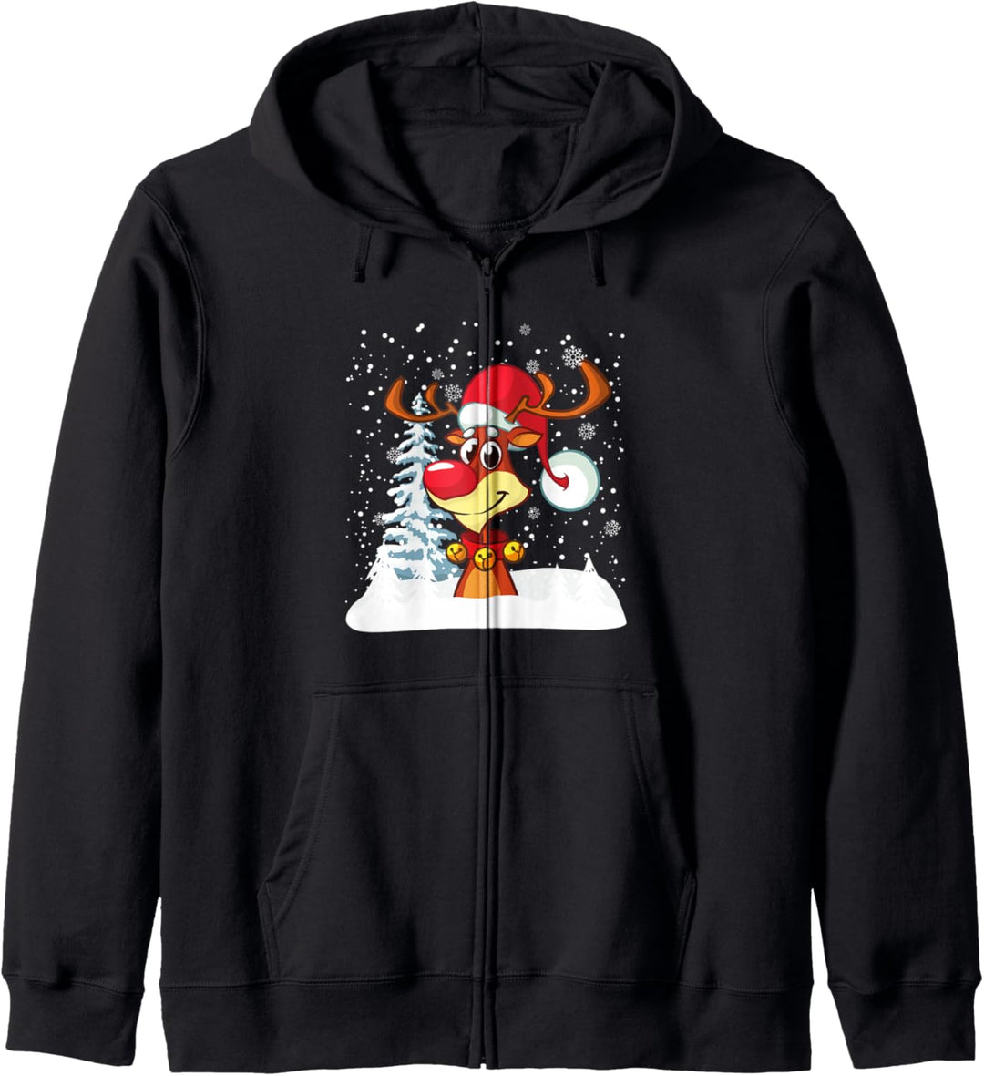 Fun Rentier Rote Nase Elch Weihnachtsmann Schnee Kapuzenjacke