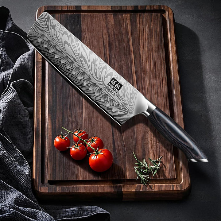 SHAN ZU Küchenmesser aus Pulverstahl, 18 cm Japanisches Nakiri-Messer, Kohlenstoffreicher 63 HRC-Gem