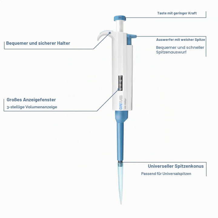 ONiLAB 0.1-2.5μl Labor Einkanal Pipette Scientific Labormikropipette Handbuch Einstellbares Volumen,