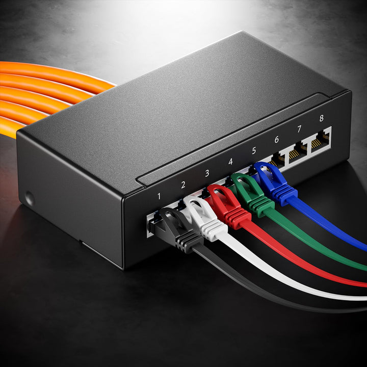 deleyCON 10x 0,5m Flaches CAT7 Netzwerkkabel (CAT 7 mit 10 Gbit/s) Gigabit LAN - RJ45 Ethernet Kurze