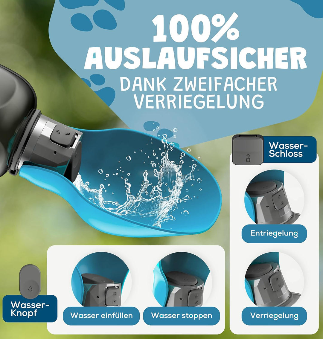 TOP EMPFEHLUNG | Extragrosse Faltbare 800ml Hundetrinkflasche für unterwegs inkl. Zahnbürste | Premi