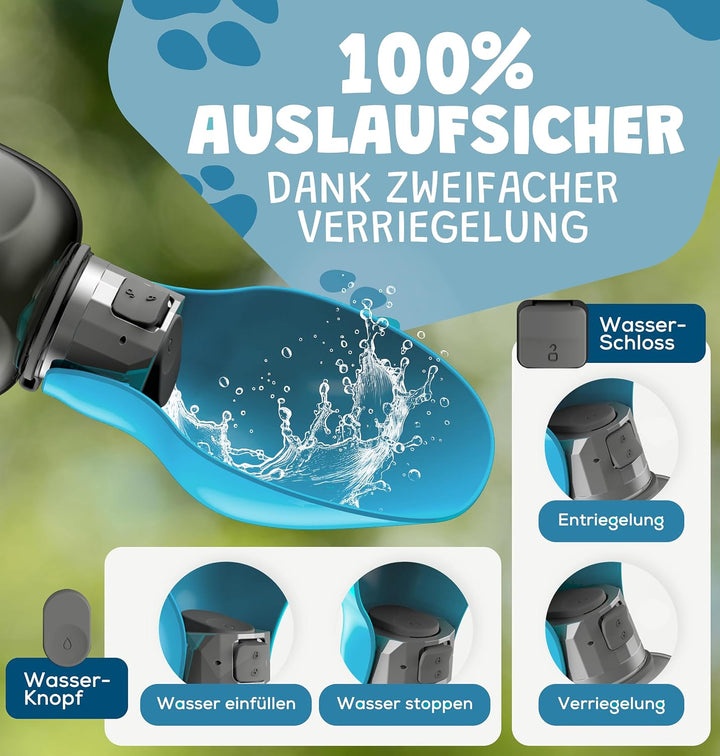 TOP EMPFEHLUNG | Extragrosse Faltbare 800ml Hundetrinkflasche für unterwegs inkl. Zahnbürste | Premi