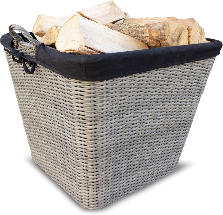 HABAU Feuerholzkorb mit waschbarem Stoffeinsatz, Holzkorb aus extrem robustem Polyethylen mit Metall