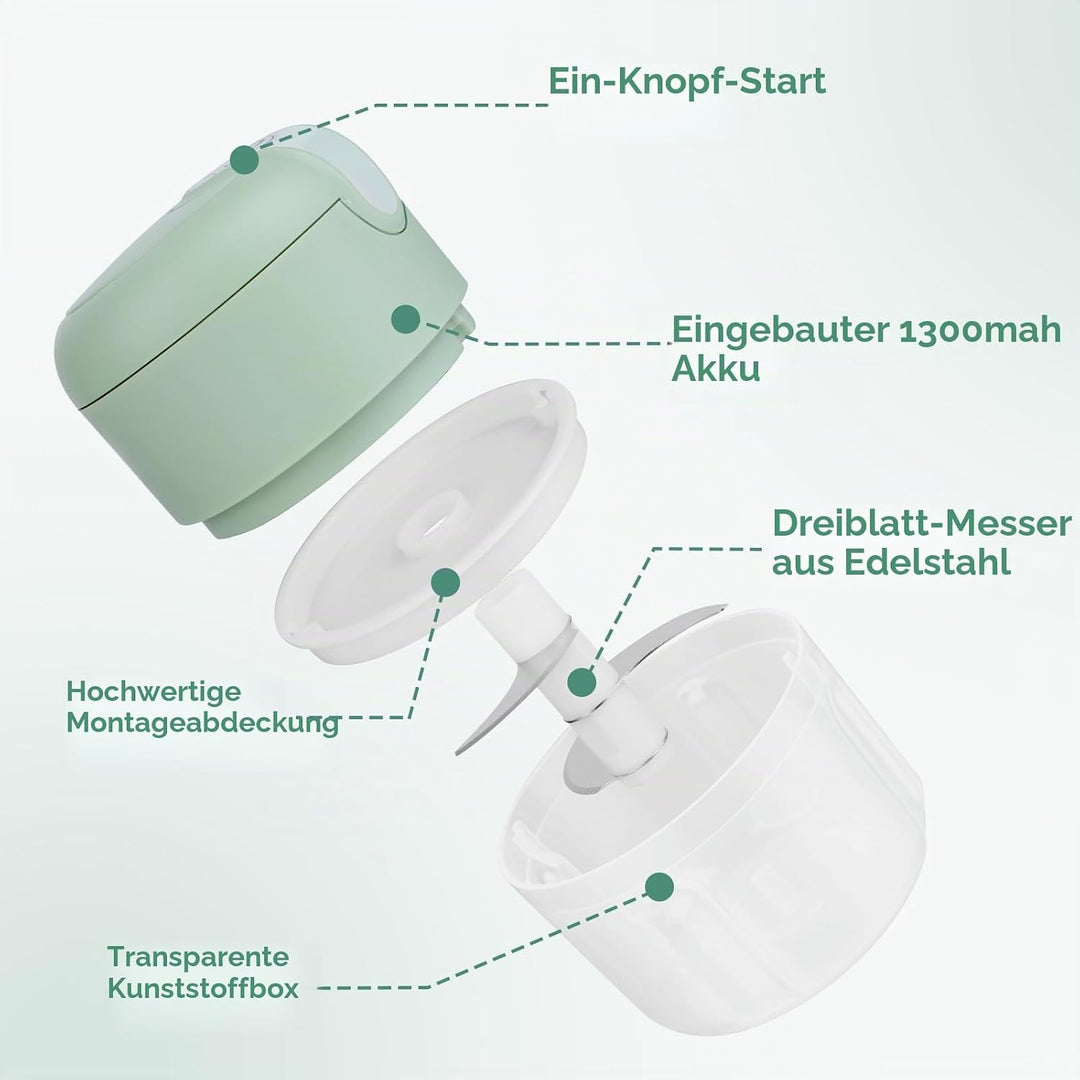 Akku Mini Zerkleinerer, 250 Ml Mini Lebensmittelhacker Elektrischer Knoblauchhacker Mit USB Ladung,